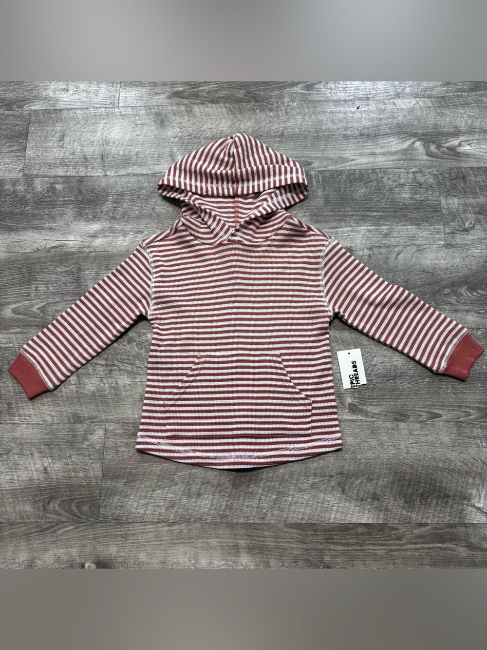 Epic Threads Kids NWT Long Sleeve Hooded Thermal Brown Striped Shirt Boys Sz. 3T